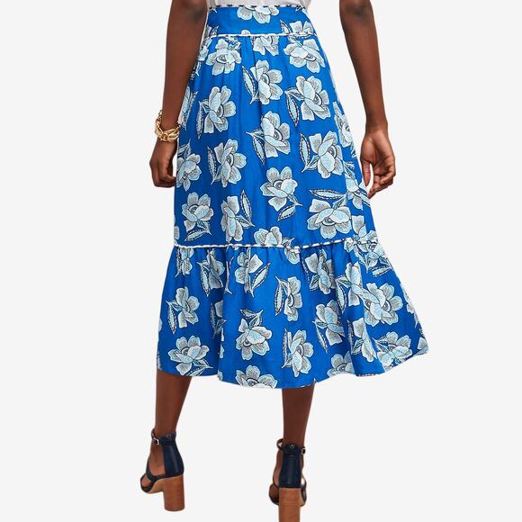 Maeve by Anthropologie Alyssa Midi Skirt Size 6 Blue Floral Boho Resort Summer - Picture 4 of 9